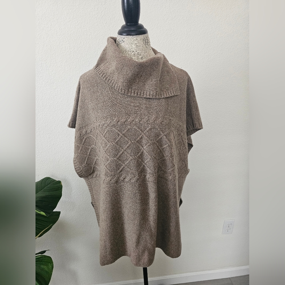 NWT Bianca B. Italy Wool & Cashmere Blend Cowl Neck Poncho – Taupe – S/M